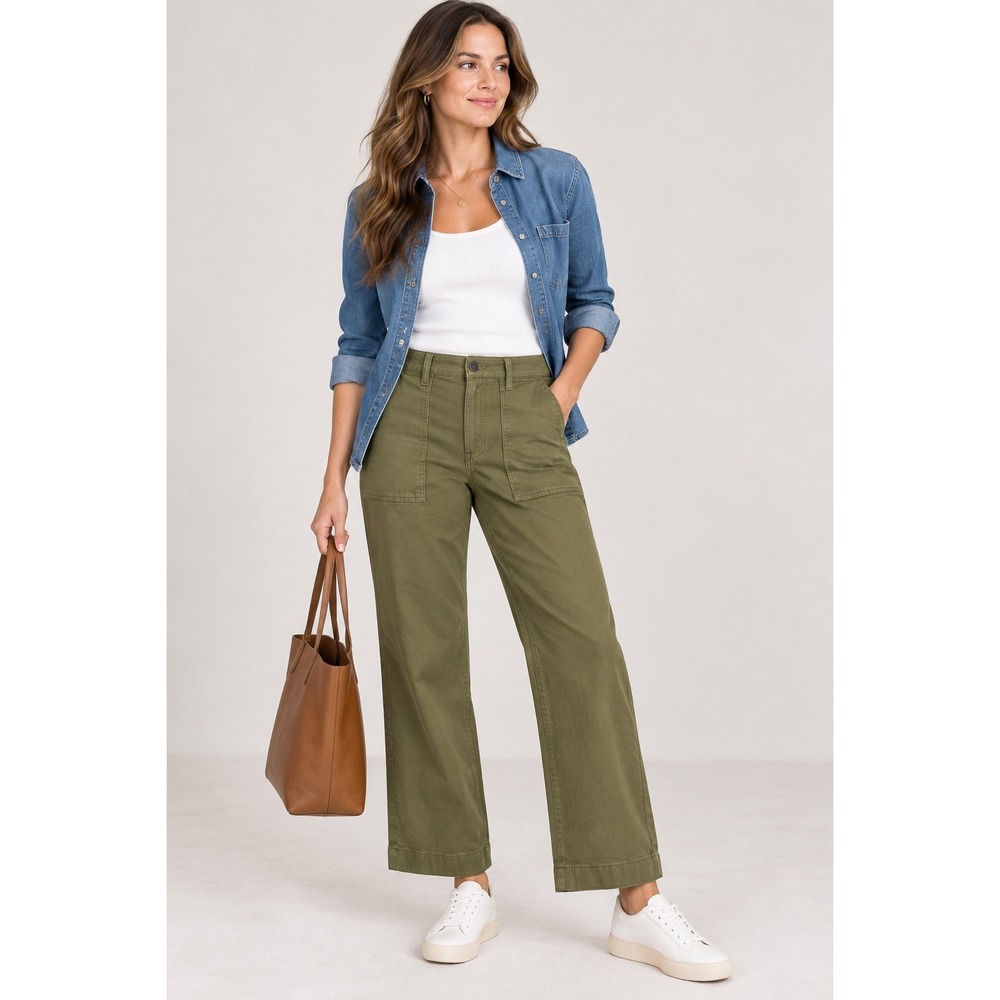 Studio Blue Women's Size 30 Olive Green Utility Wide Leg Pants NWT Stretch